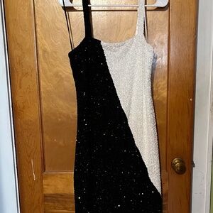 NWT & Other Stories Women's Black & White Squared Sequin Strappy Midi Dress